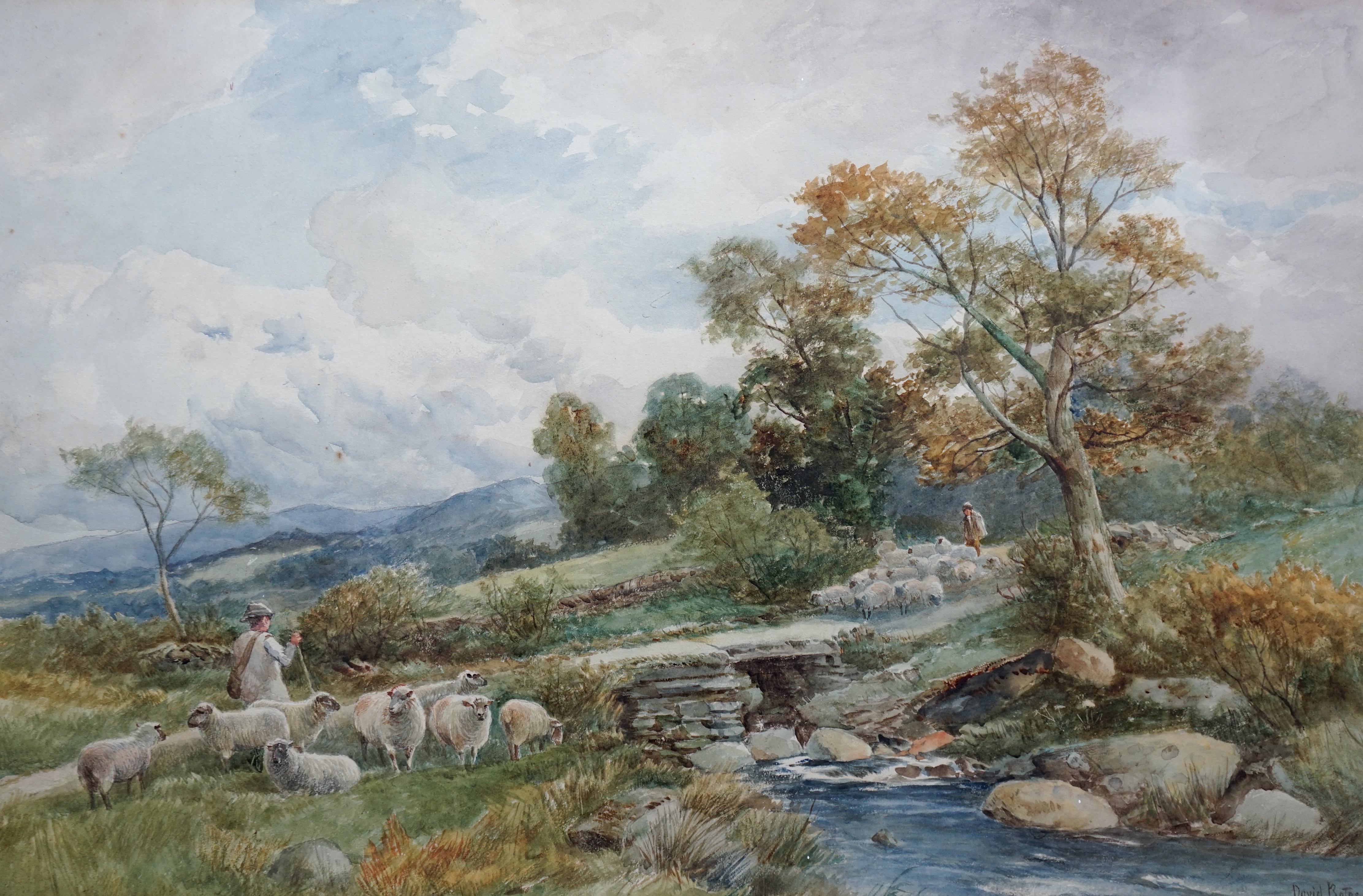 David Bates (British, 1840-1921), watercolour, 'The Brook, Capel Curig, Wales', signed, 34.5 x 52cm. Condition - fair, some spots of foxing and browning
